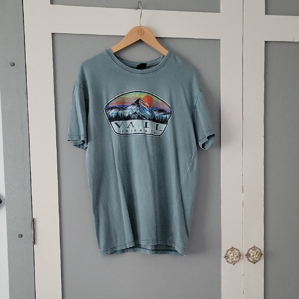 Amazon Men's Graphic Crewneck T-Shirt - Dusty Teal with Sunset Print